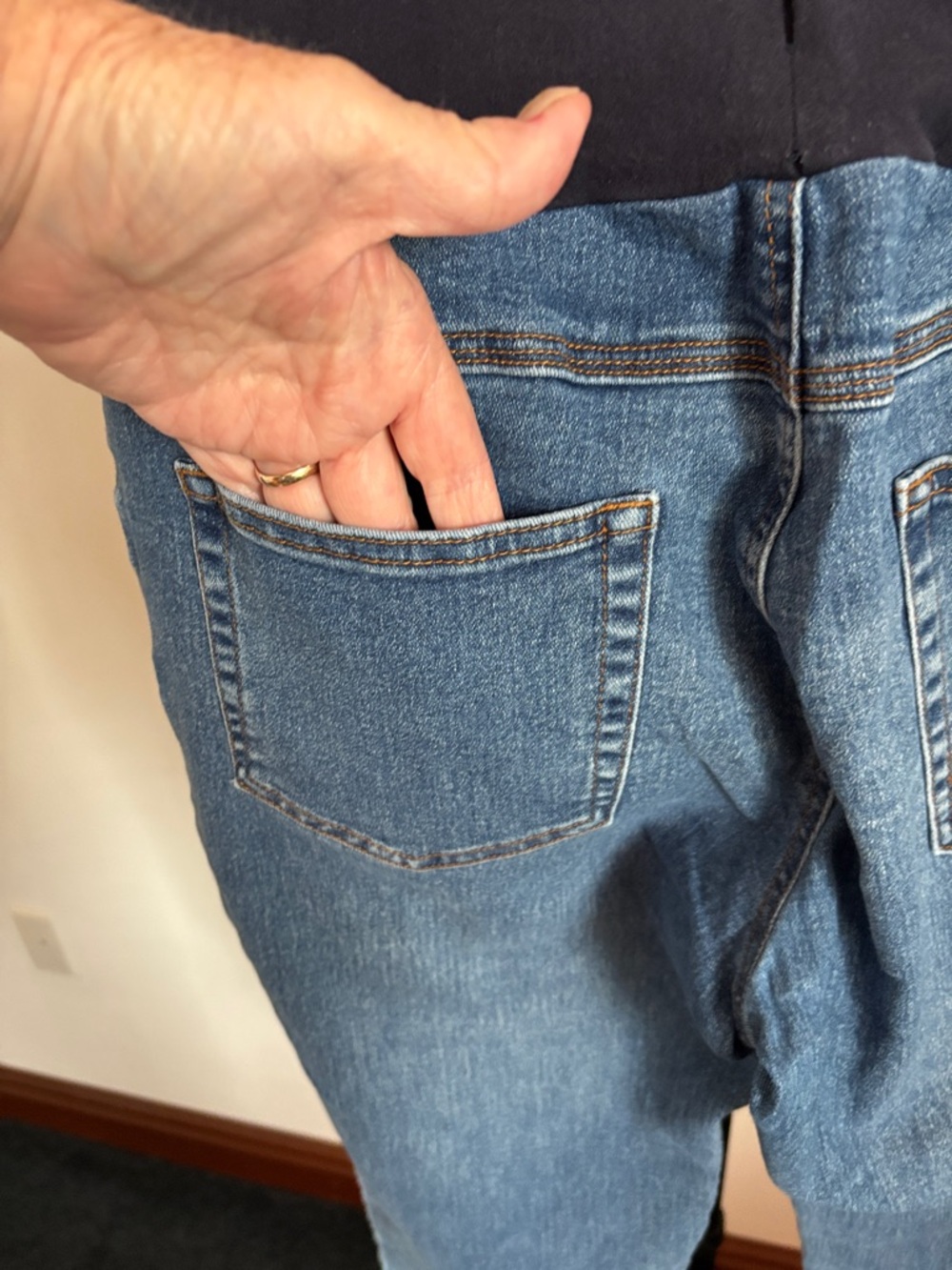 Blue Cropped Maternity Jeans with Navy Support Panel - Picture 4 of 5
